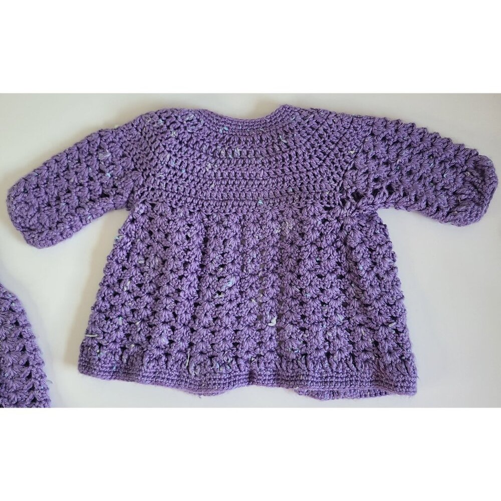 Crochet Baby Cardigan & Skirt Set Purple Size 18 months - 2T Handmade - Picture 3 of 11